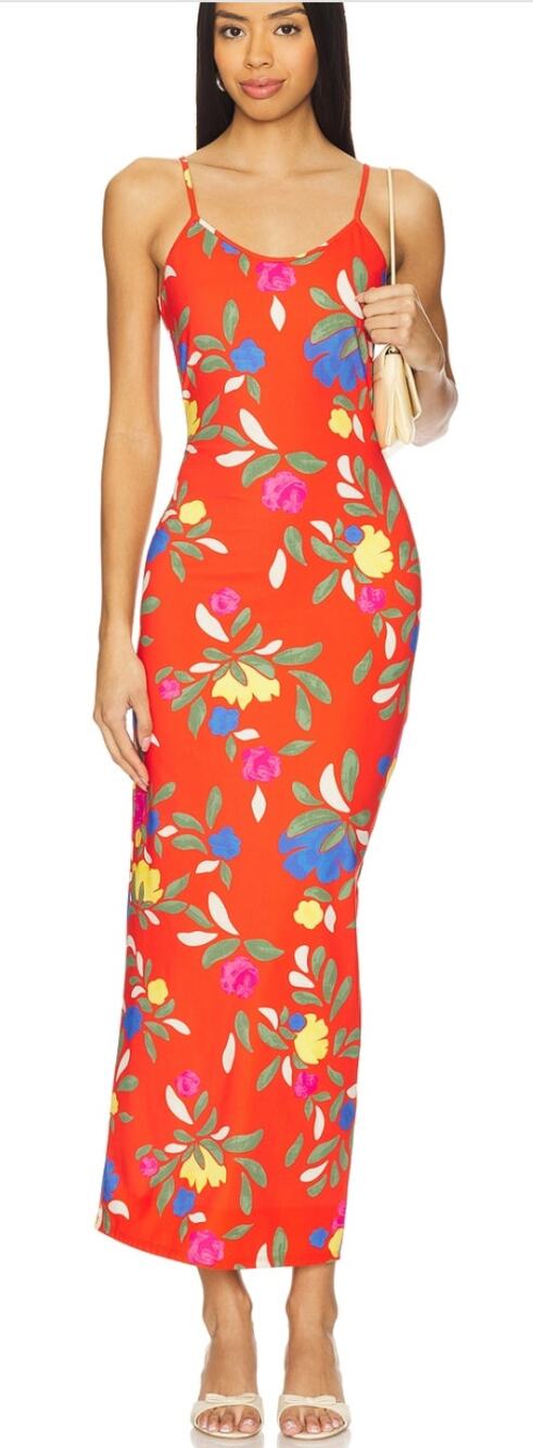 CAROLINE CONSTAS Melina Long Dress in Orange Floral Size Small